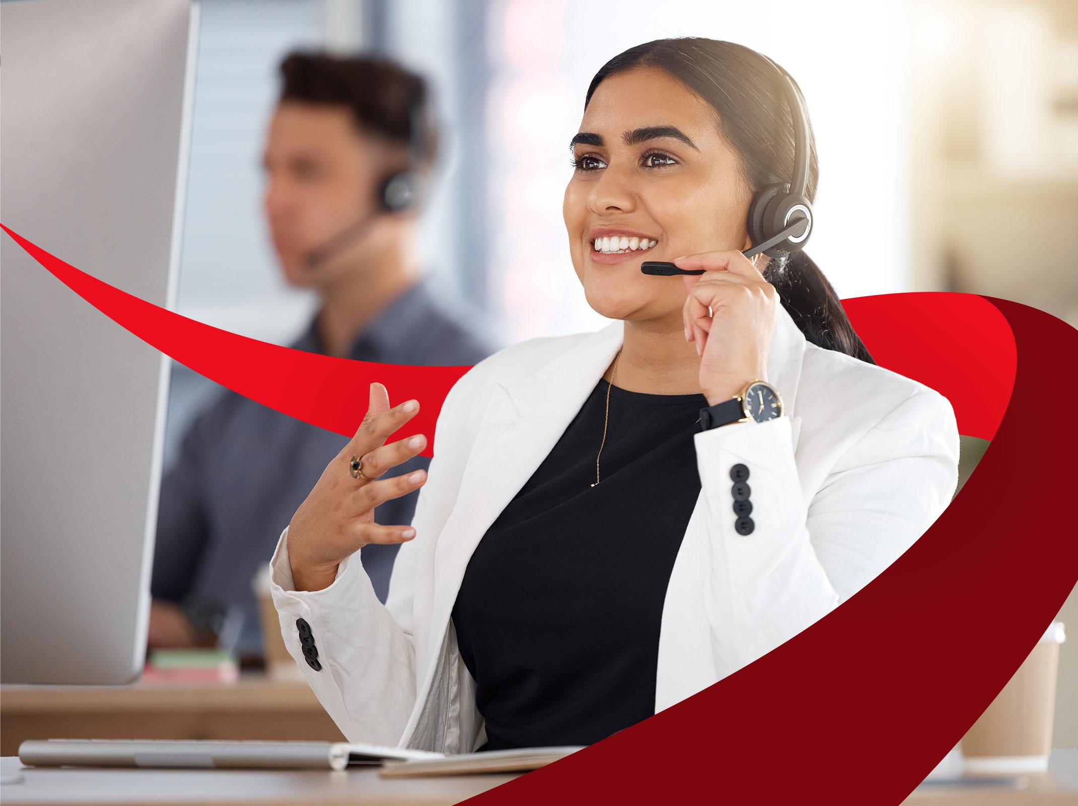 Customer service rep talking to customer on the phone