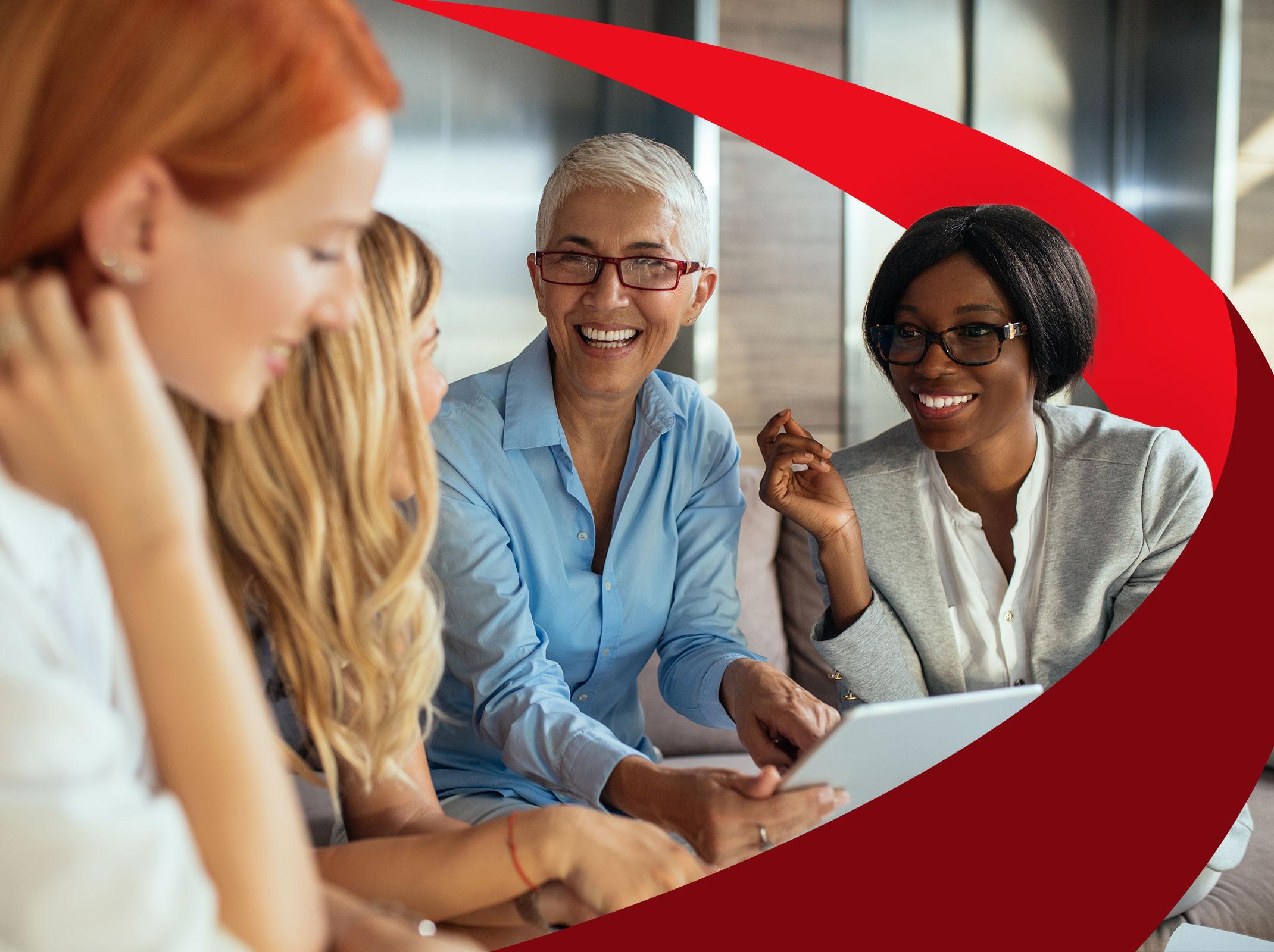 Group of business professionals using teambuilding skills