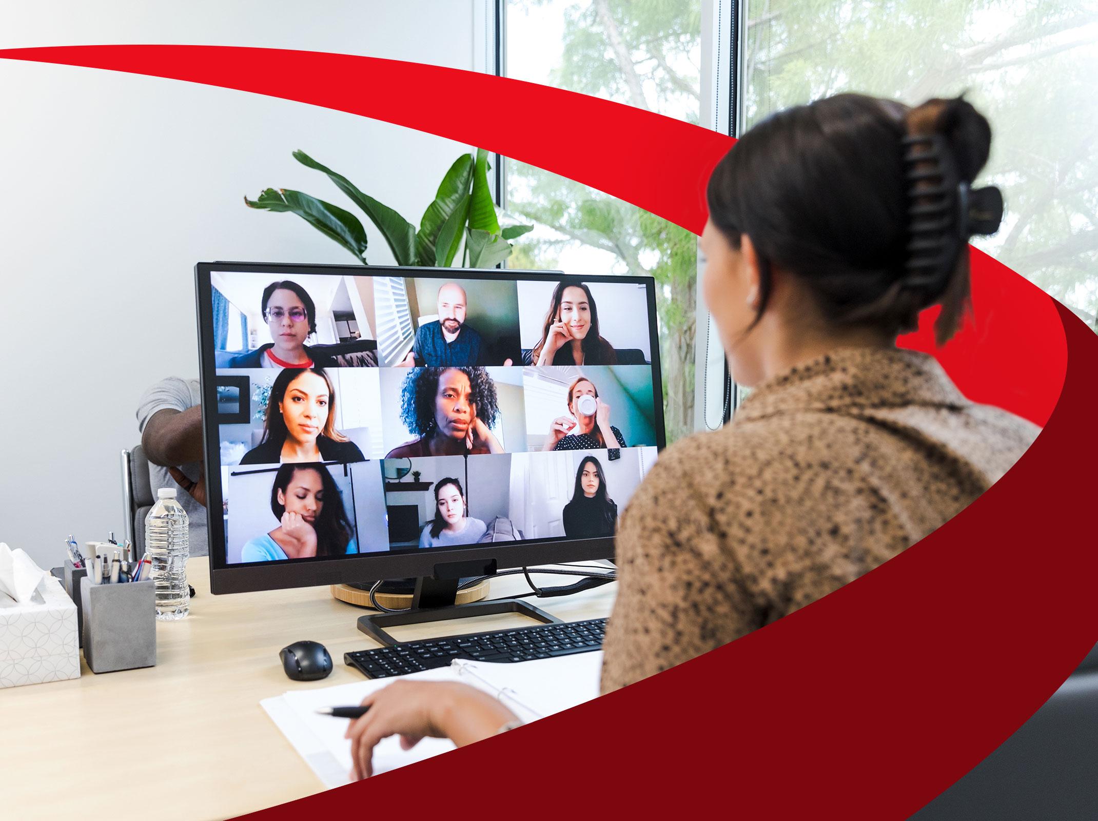 Business professional participating in an online meeting