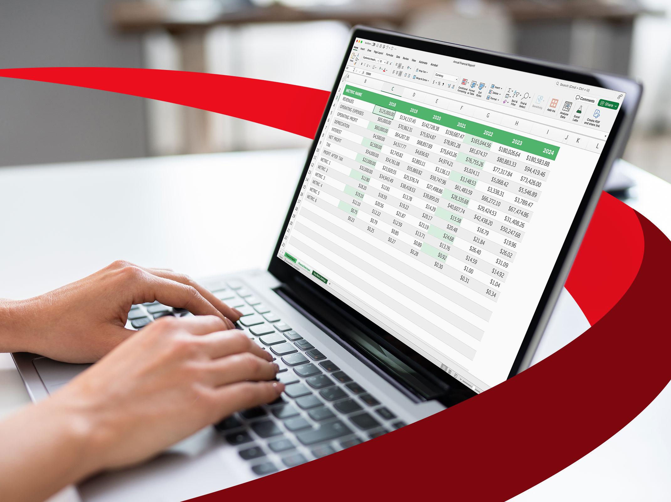 Person working in an Excel spreadsheet on their computer